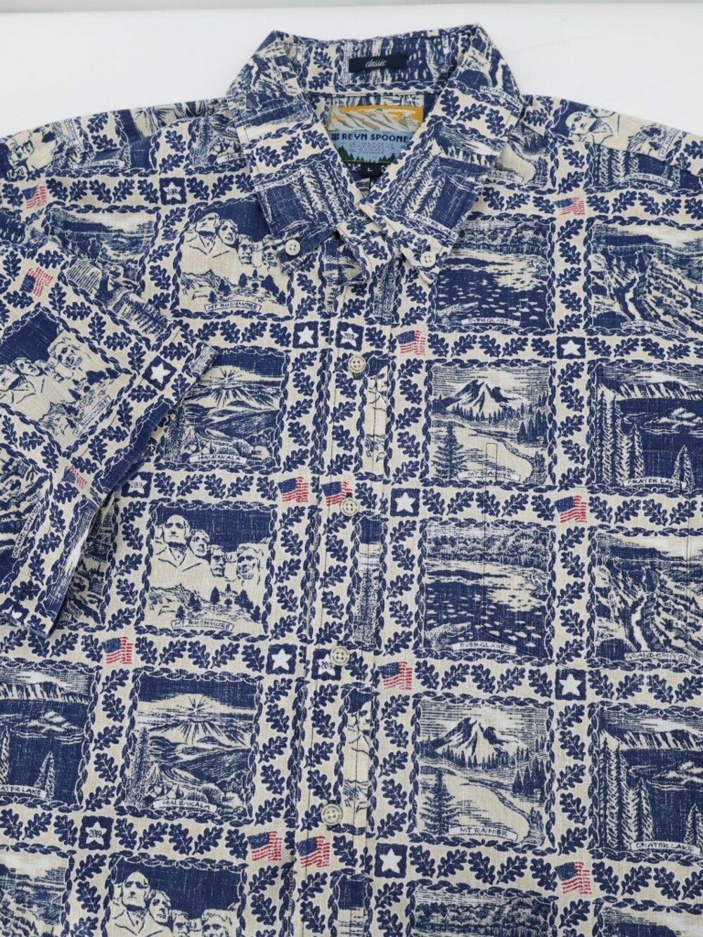 Reyn Spooner Hawaiian Shirt Mens Large USA National Parks mount rushmore cotton